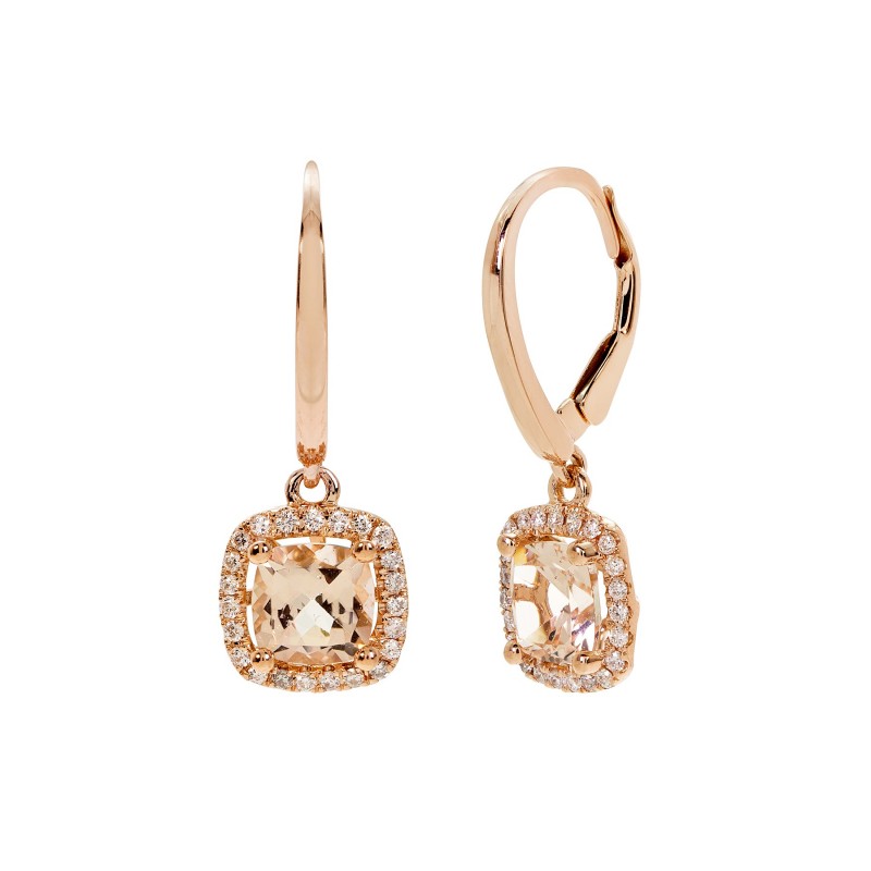 2 ct  Morganite  Diamond Earrings Set in 14K Rose Gold