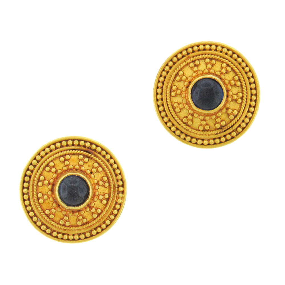 SAPPHIRE AND 22K GOLD GRANULATED EARRINGS