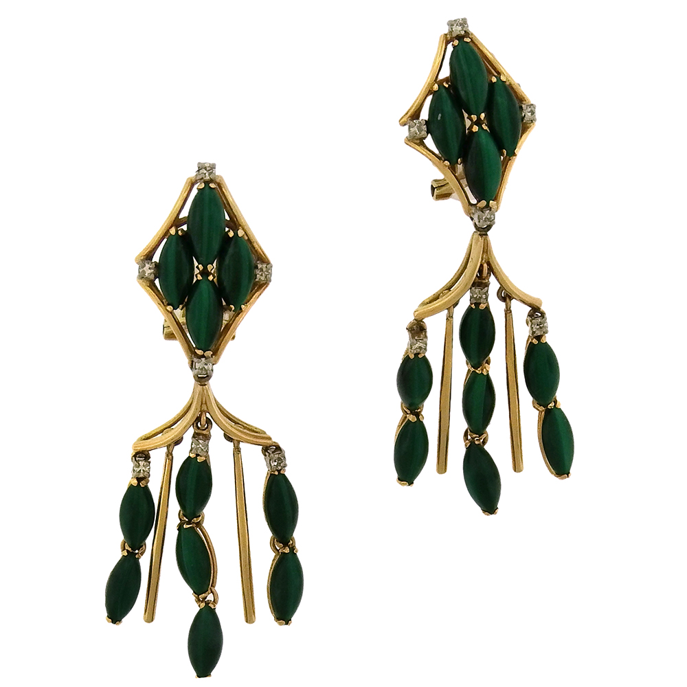 1970S MALACHITE DIAMOND CHANDELIER EARRINGS