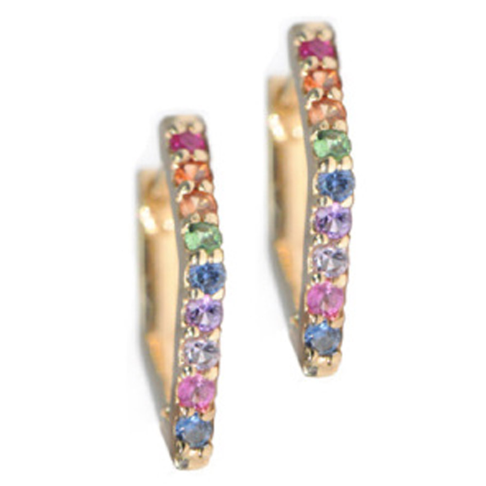 Rainbow 14K Yellow Gold  Multicolored Sapphires Small Geometric Hoops