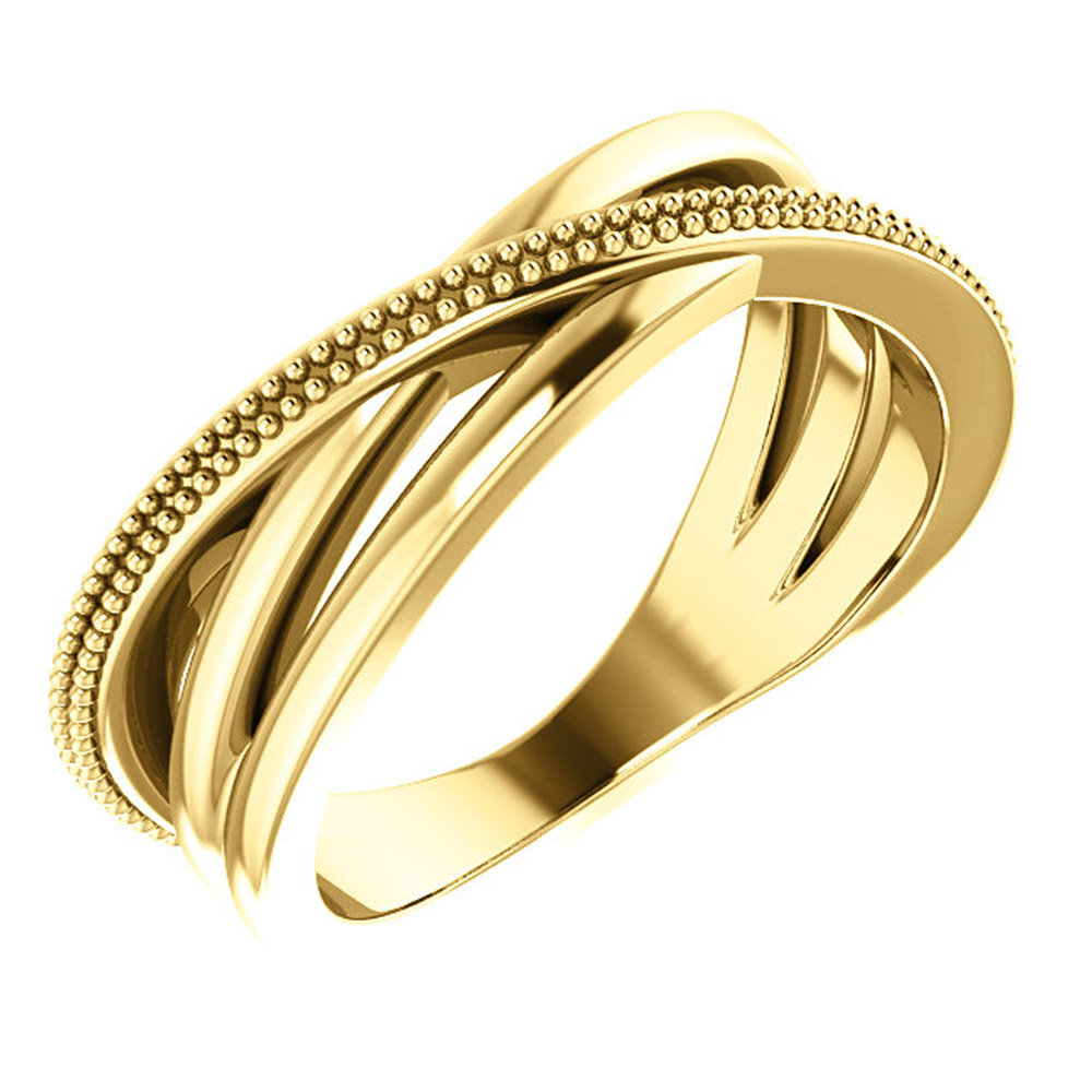 14K Yellow Beaded CrissCross Ring