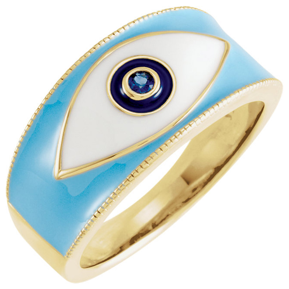 14K Yellow Blue Sapphire Evil Eye Ring