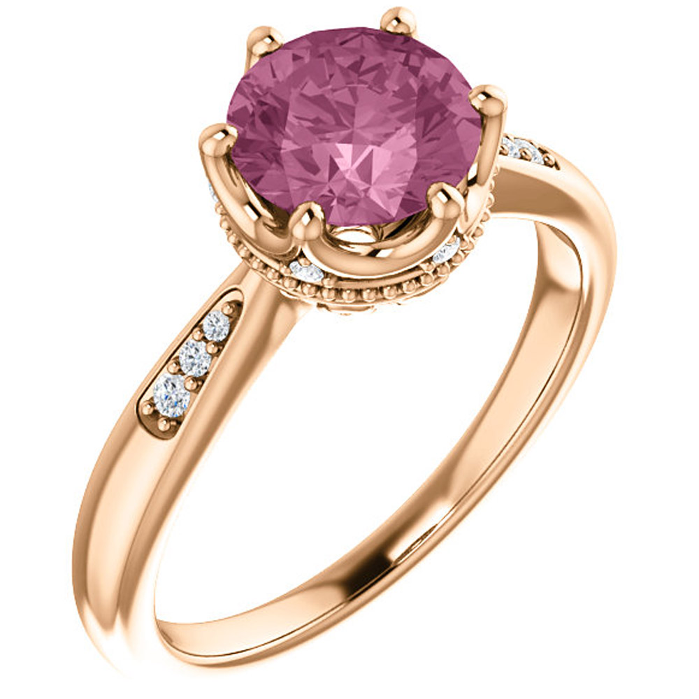14K Rose Baby Pink Topaz  06 CTW Diamond Ring