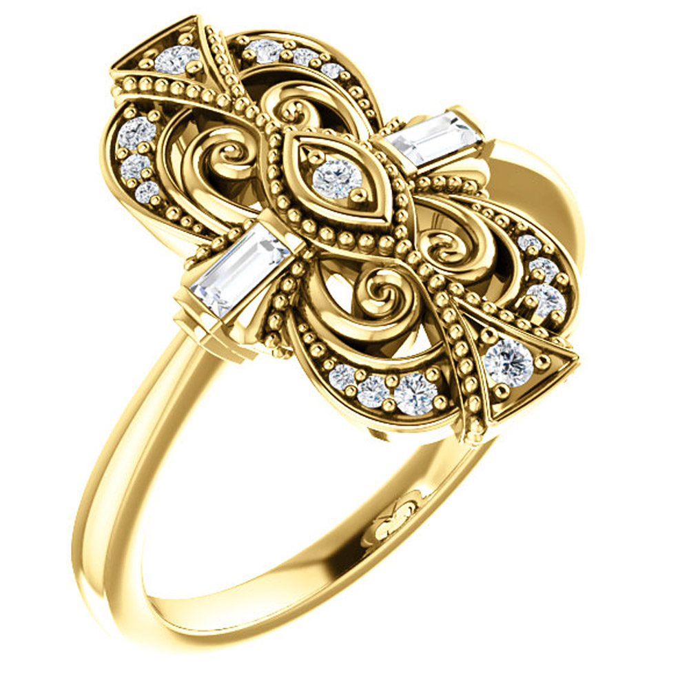 14K Yellow 16 CTW Diamond VintageInspired Ring