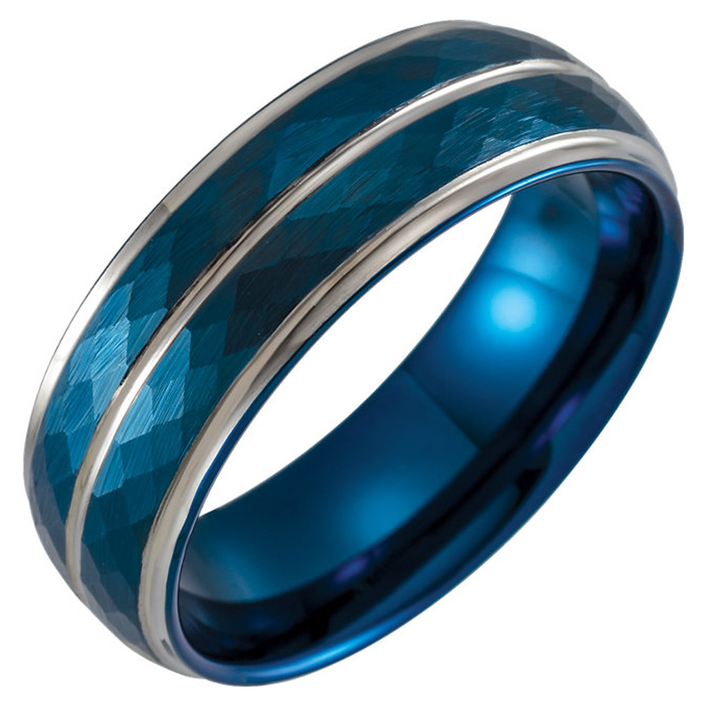 Blue PVD Tungsten 8 mm Patterned Flat Edge Band Size 10