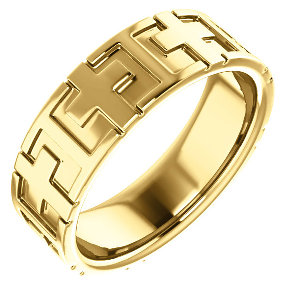 14K Yellow 7 mm Cross Band Size 10
