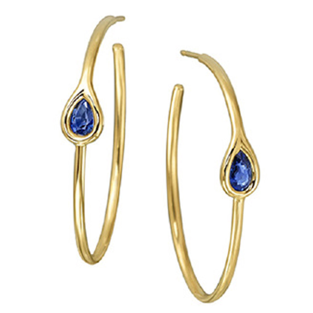 Maria Canale Drop 18KT Yellow Gold  Sapphire Petite Hoop Earrings