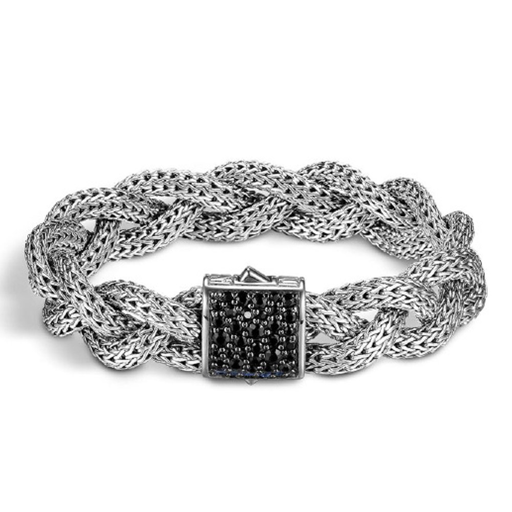 John Hardy Classic Chain Sterling Silver  Black Sapphire Braided Bracelet