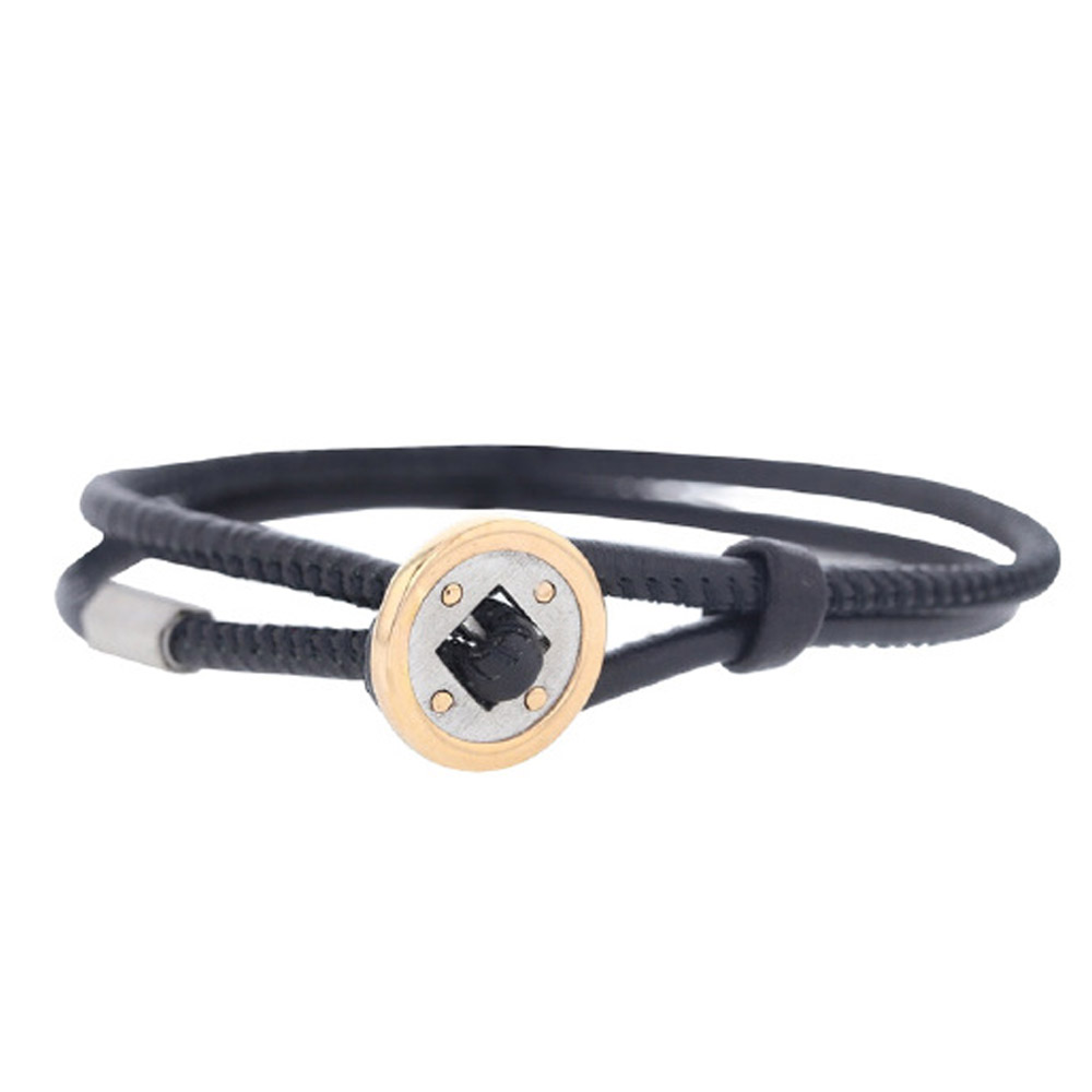 Baraka 18K Rose Gold Silver  Leather Black Loop Bracelet