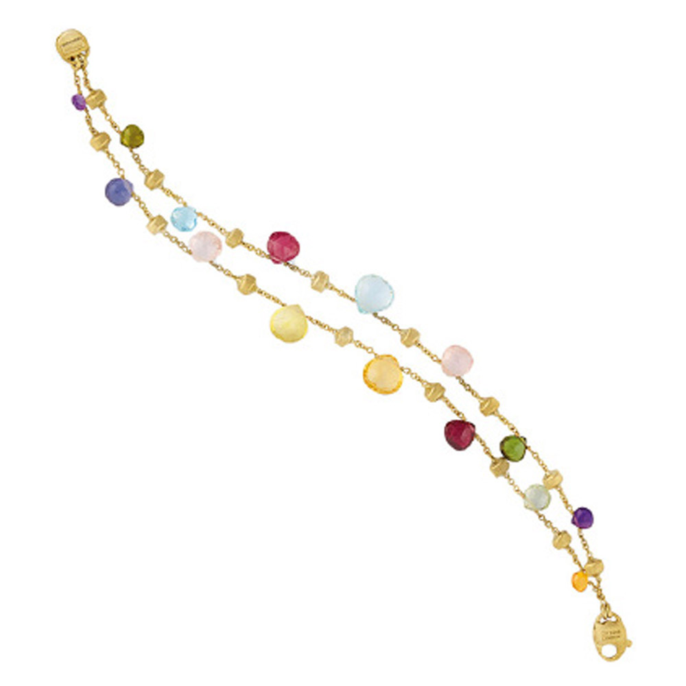 Marco Bicego Paradise 18KT Yellow Gold  Mixed Stone Two Strand Graduated Bracelet