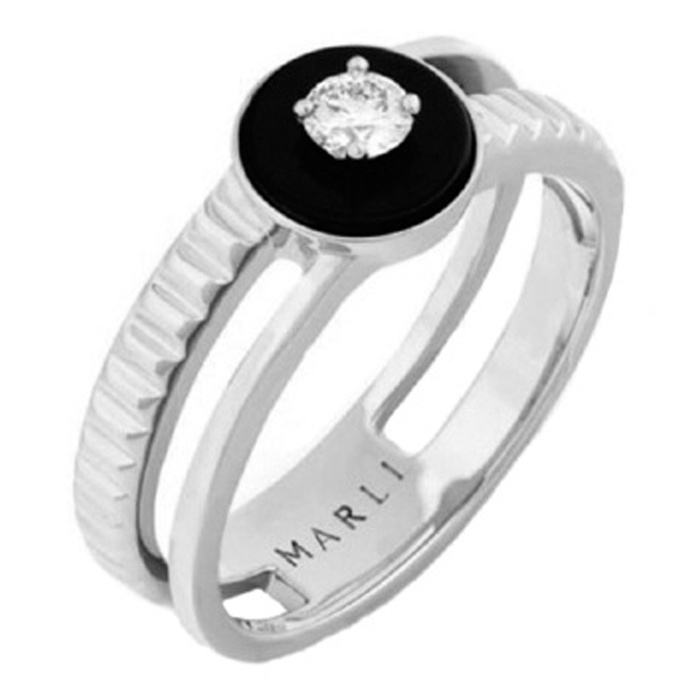 Marli Coco 18K White Gold Black Onyx  Diamond Ring
