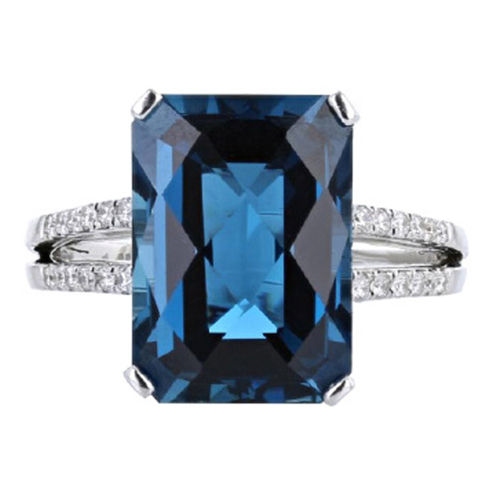 18KT White Gold Diamond and London Blue Topaz Ring