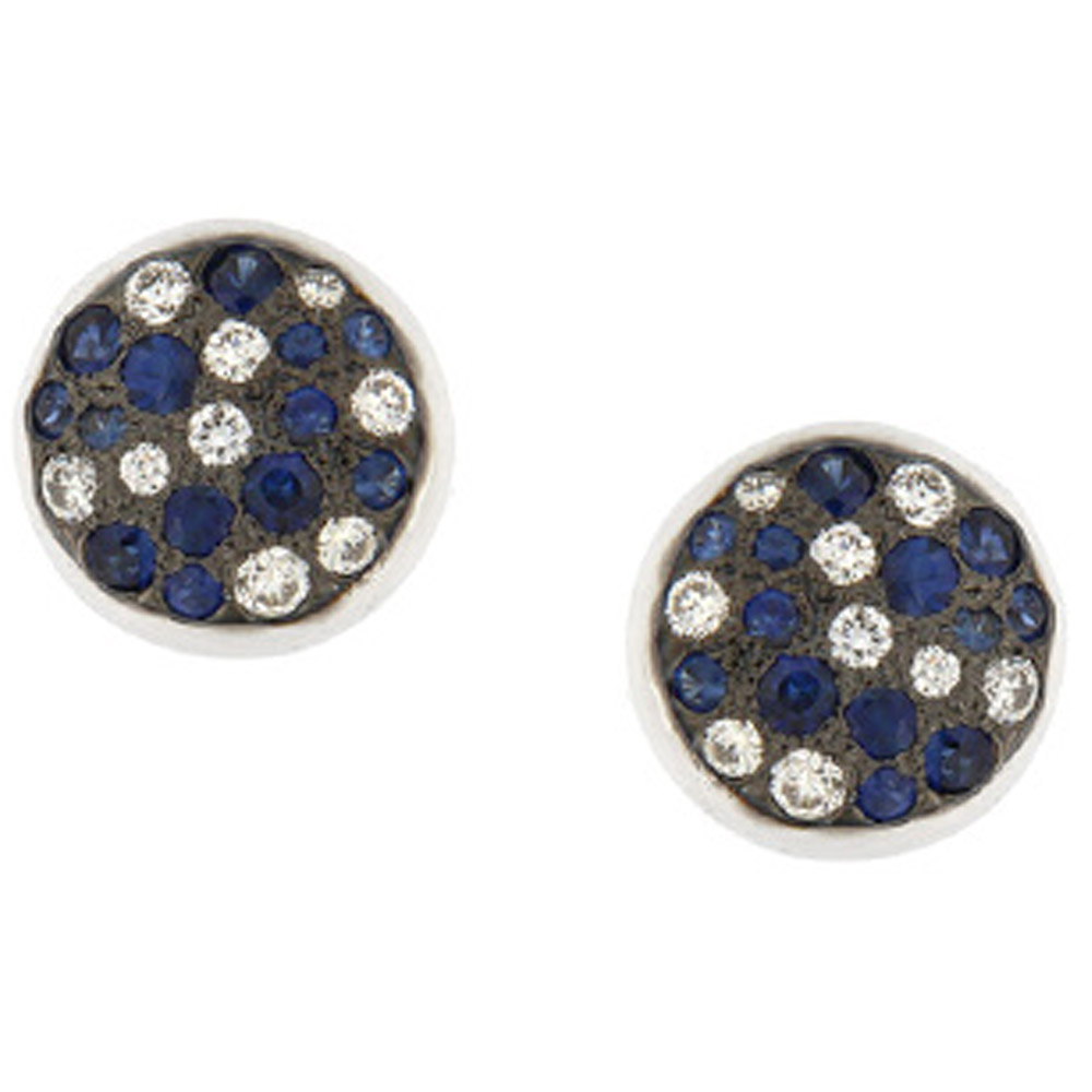 18KT White Gold Sapphire  Diamond Round Stud Earrings