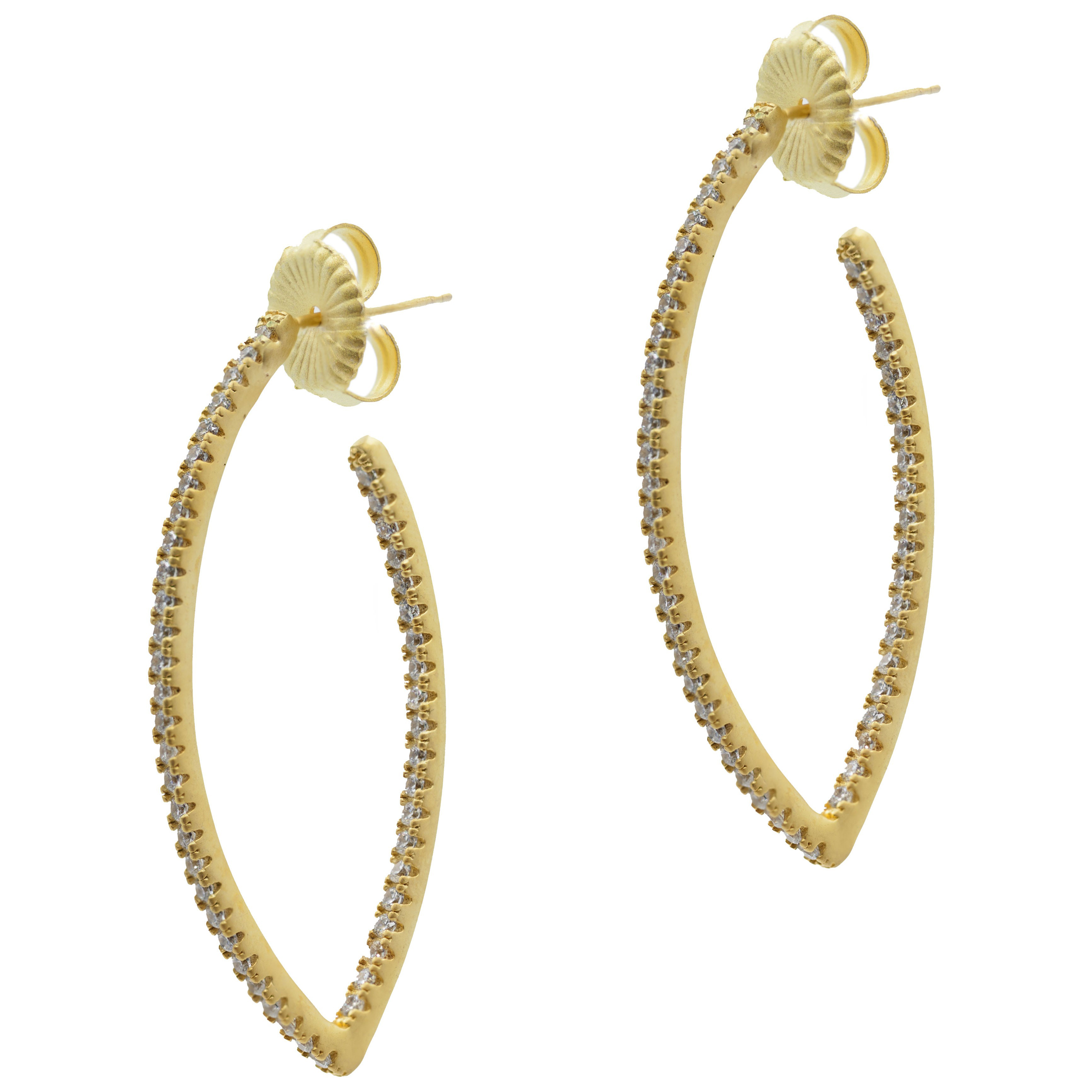 Signature Pointed Oval Pav Hoop Earrings