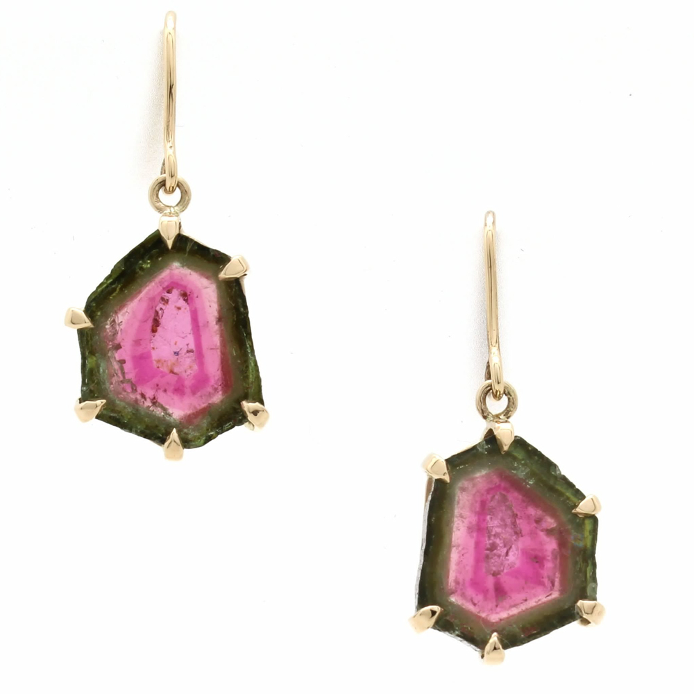 Watermelon Tourmaline Slice Earrings