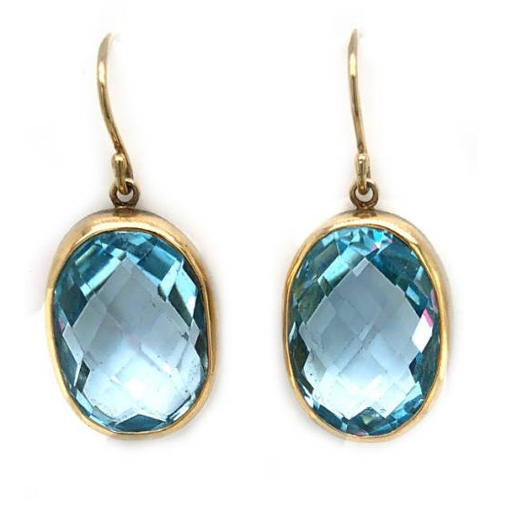 Oval Faceted Blue Topaz Drop Earrings