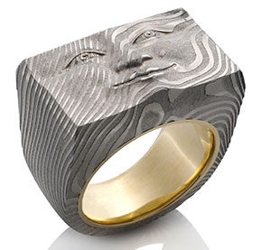 Chris Ploof  Brick Face Ring with 18k Yellow Gold Lining