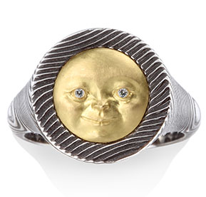 Chris Ploof  Small Moon Face Ring with 18k Yellow Gold