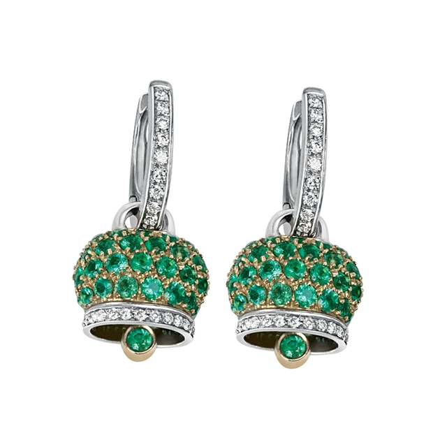 Chantecler Medium earrings set in yellow and white gold diamonds and emeralds pav