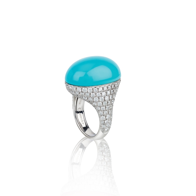 Chantecler Small Cherie ring in white gold white diamonds and turquoise