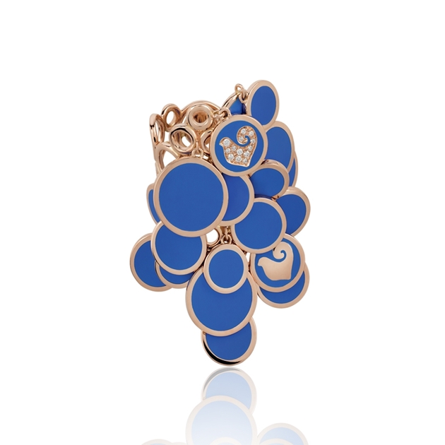 Chantecler Cascade paillettes ring in pink gold diamonds and Capri light blue enamel