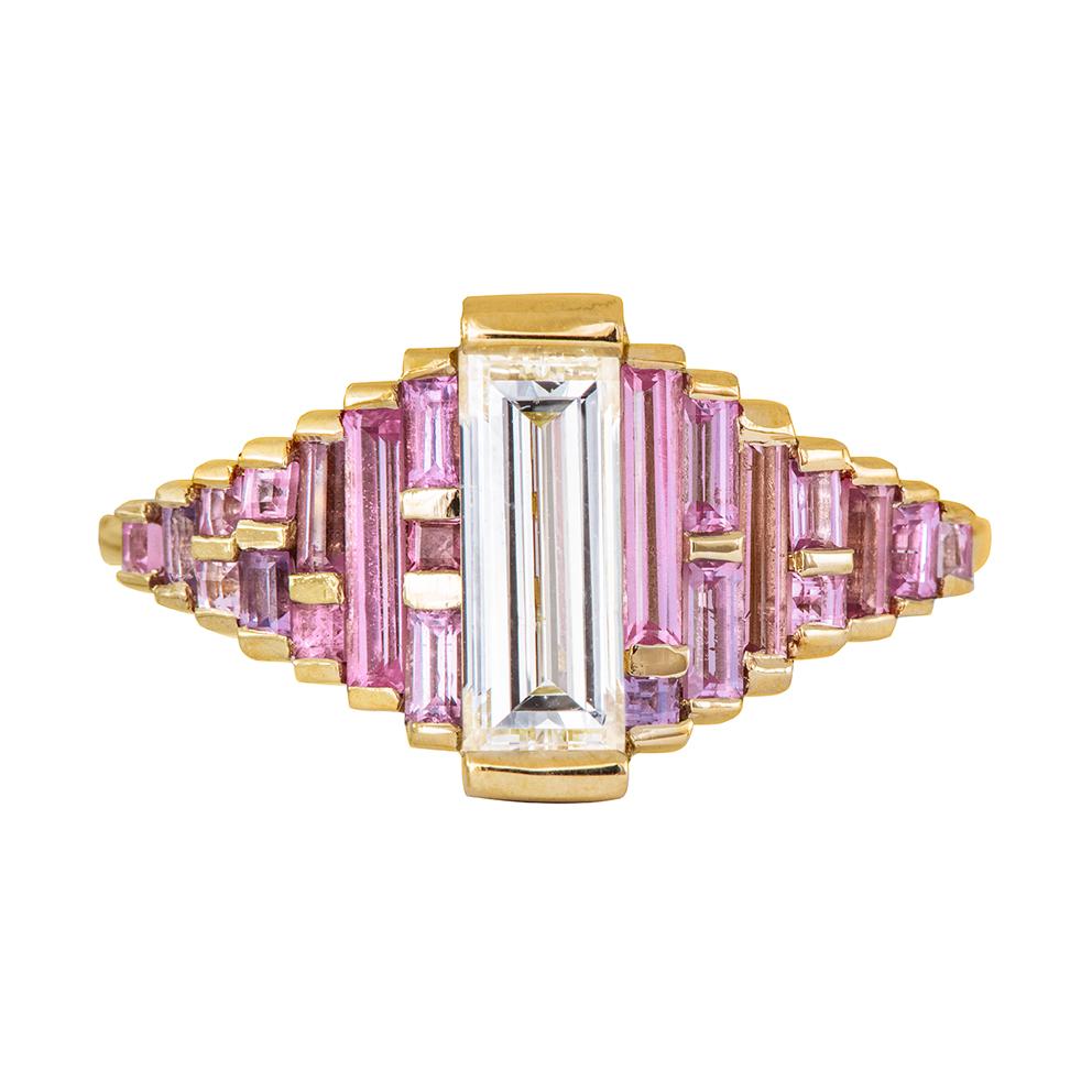 Artemer Purple and Lilac Sapphire Ring with Baguette Diamond